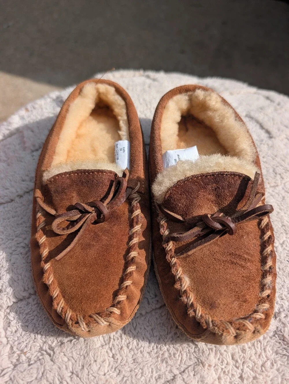 Kids LL. Bean Suede Moccasin Slippers with Shearling Lining Size 11